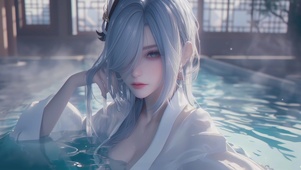 可爱泳池女孩