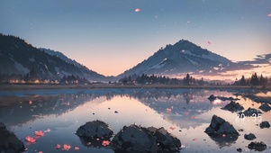 湖面樱花