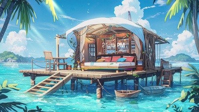 海边小屋 清新插画