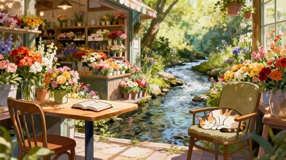 森林溪边鲜花店