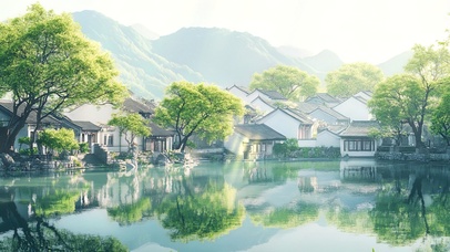 绿色古镇清新夏日