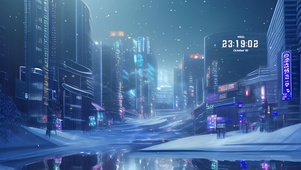 4k 治愈赛博朋克城市飘雪