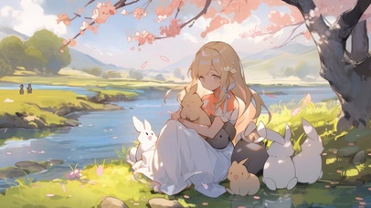 4K治愈系兔子和女孩