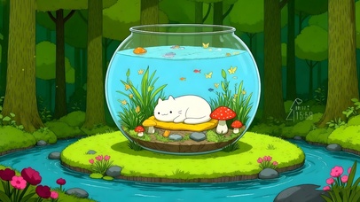 森林鱼缸猫咪