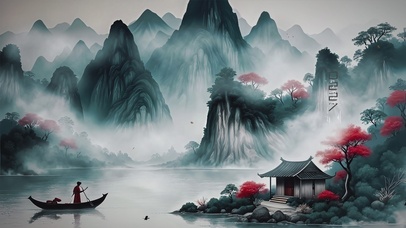 水墨山水AI插画