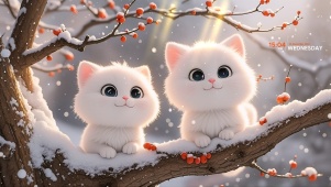 萌宠雪天小猫