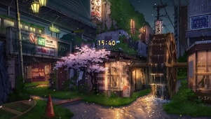 唯美夜晚樱花小镇