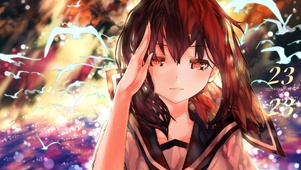 4k 日落海边少女