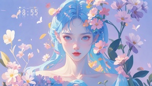 4K 蓝色长卷发女神