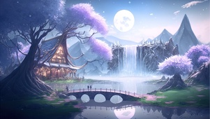 月下瀑布