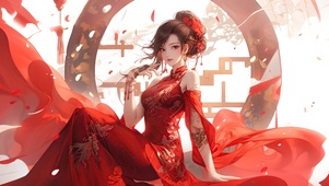 国风红裙美少女