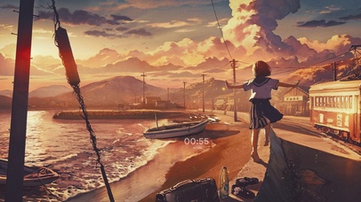 海边落日美少女