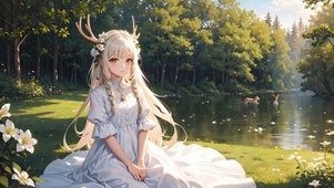 4K高清二次元森林与鹿少女壁纸