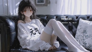 窗边沙发白丝少女