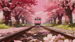 唯美樱花列车