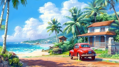 海边小屋小汽车