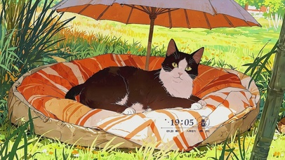 遮阳伞下的小猫