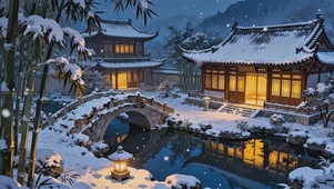 雪夜古风庭院