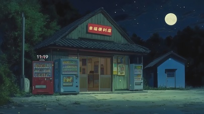 乡村夜晚的幸福便利店