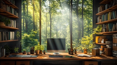阳光穿透的森林书房