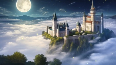 夜晚山顶云海城堡