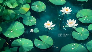 清新湖水莲花