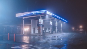 雨天深夜加油站