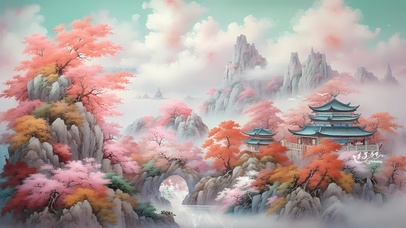 4K治愈粉色桃花山水