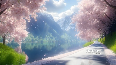 唯美温馨湖畔樱花