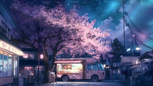 极光星河！樱花树下的快餐车~
