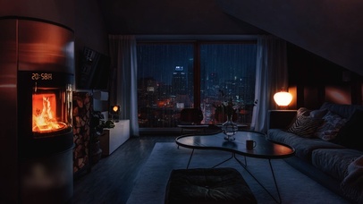 时尚简约卧室雨夜