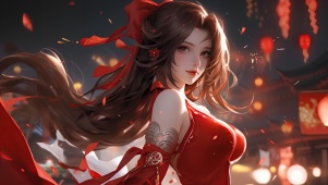 古风红裙女孩