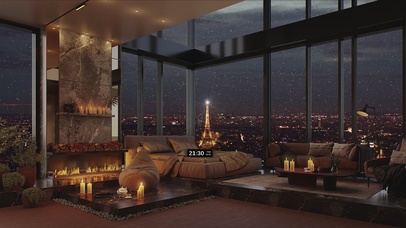 4K浪漫巴黎城市雪夜房间