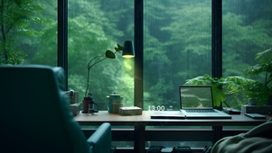 4K 幽静书房听雨	