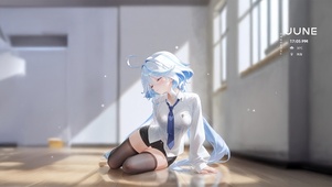 唯美蓝发房间少女