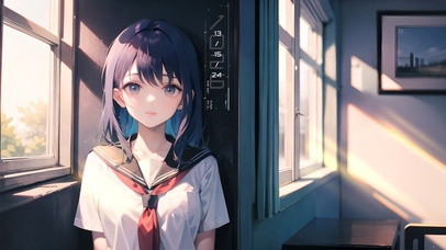 可爱教室窗边少女