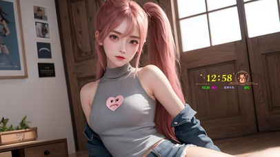 坐在地上的粉色马尾少女