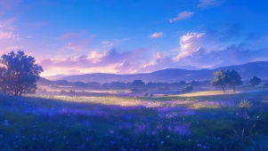 黄昏鲜花草原