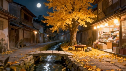 秋夜古镇小店