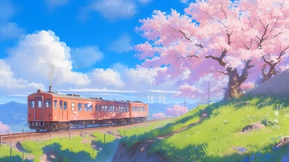 4K唯美草原樱花列车