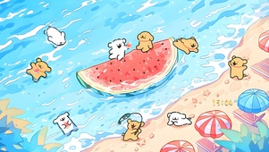 泳池西瓜狗狗