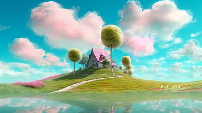 自然清新山水粉屋