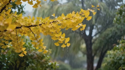 雨天银杏树