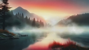 唯美夕阳风景插画