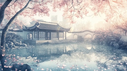 朦胧春天樱花园林