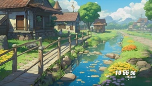 护眼房屋溪流树木