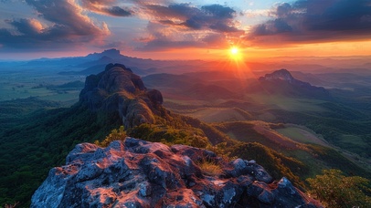 俯瞰落日岩石山脉