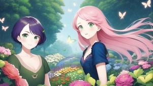 森林花丛中的女孩