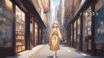 唯美街道粉发少女