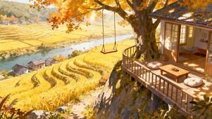 金色梯田秋千小屋